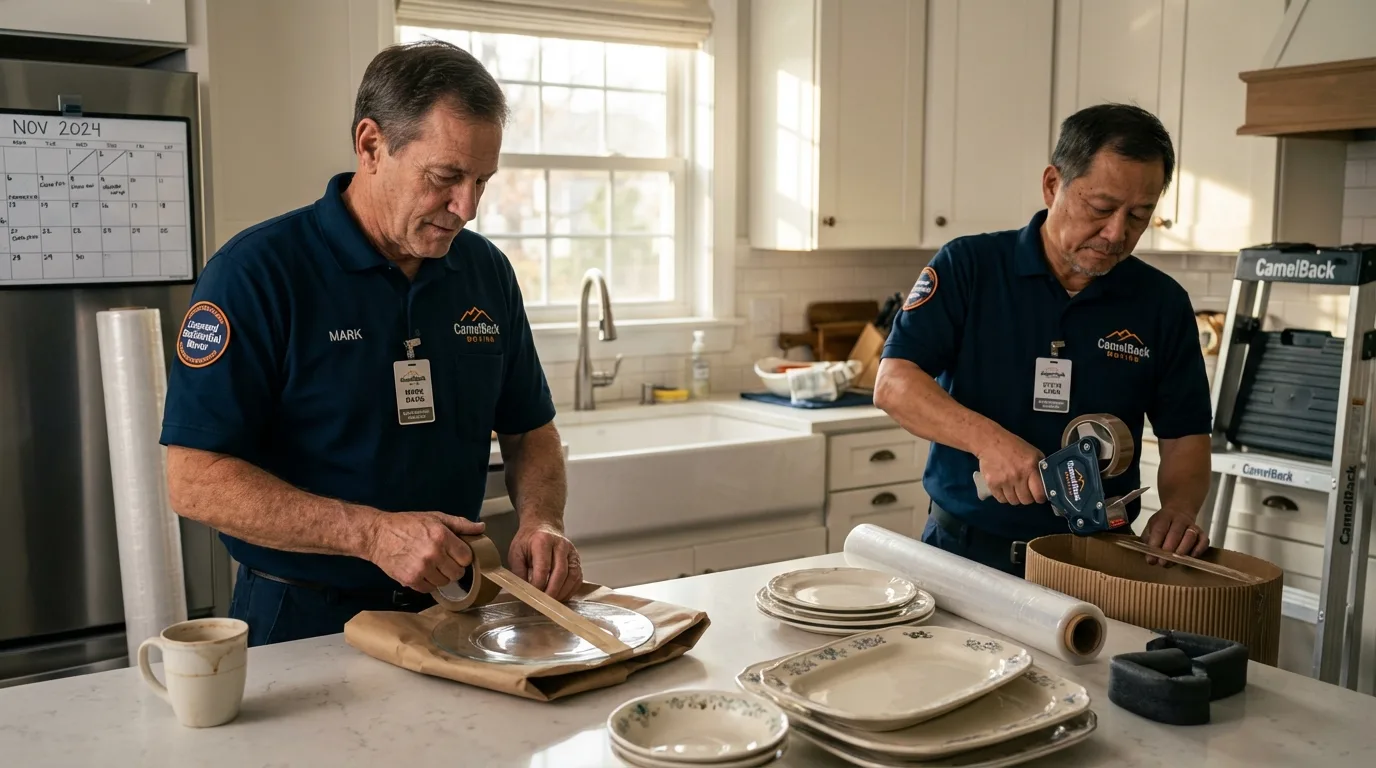 Professional crew packing kitchen dishware in Franklin Park, NJ